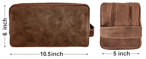 RUSTIC TOWN Full Grain Leather Travel Toiletry Bag - Cosmetic Makeup Kit Organizer (Brown) - Image 3