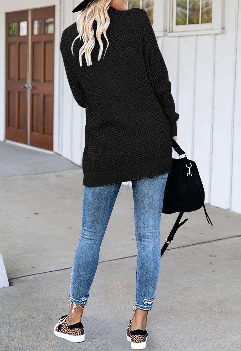 MEROKEETY Womens 2025 Fall Long Sleeve Open Front Cardigans Chunky Knit Draped Sweaters Outwear Black - Image 5