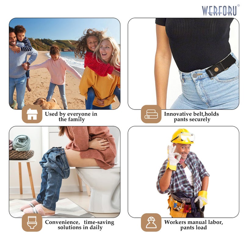 WERFORU No Buckle Elastic Stretch Belt for Women Men 2 Loop Buckle Free Belt for Jeans Pants 2 Pack,Fit 2 loop distance 4"-9" - Image 3