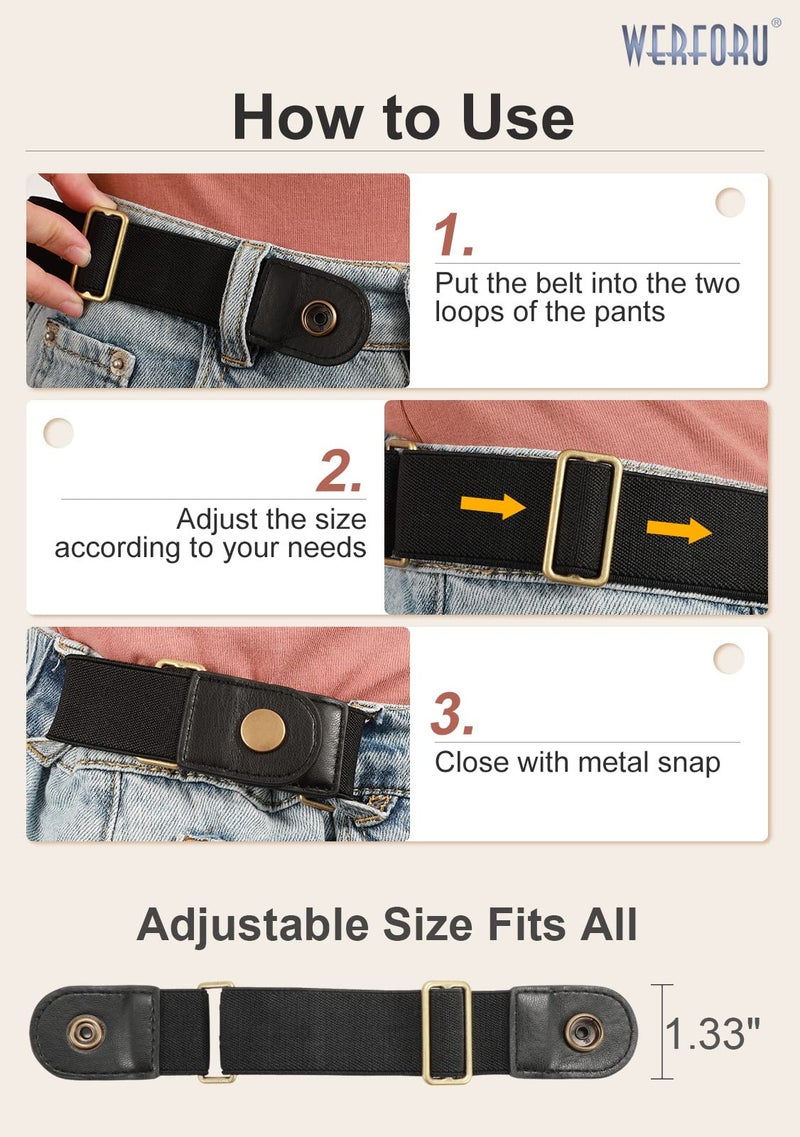 WERFORU No Buckle Elastic Stretch Belt for Women Men 2 Loop Buckle Free Belt for Jeans Pants 2 Pack,Fit 2 loop distance 4"-9" - Image 5