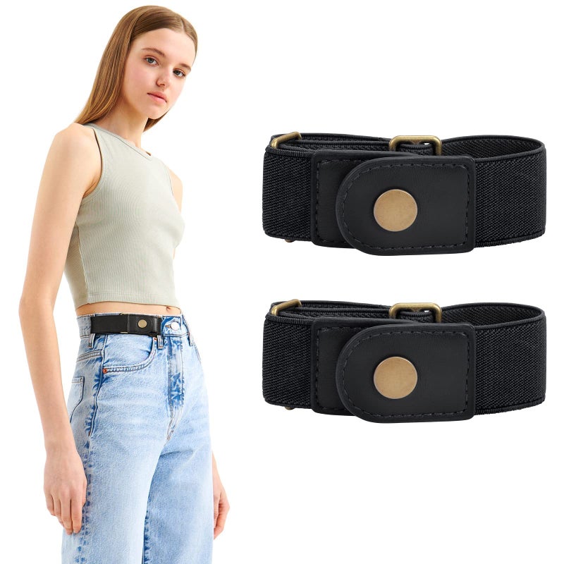 WERFORU No Buckle Elastic Stretch Belt for Women Men 2 Loop Buckle Free Belt for Jeans Pants 2 Pack,Fit 2 loop distance 4"-9" - Image 1