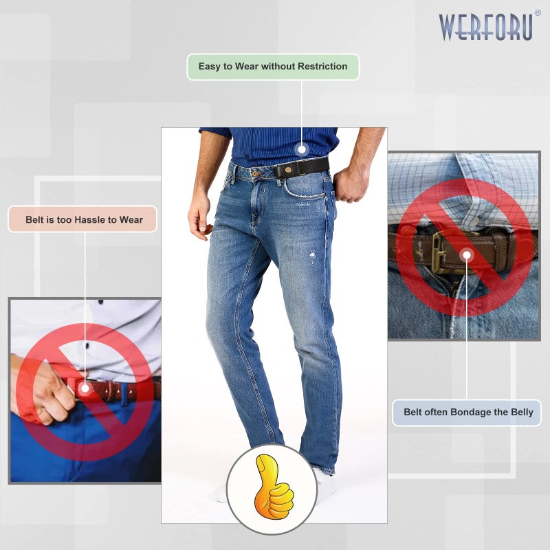 WERFORU No Buckle Elastic Stretch Belt for Women Men 2 Loop Buckle Free Belt for Jeans Pants 2 Pack,Fit 2 loop distance 4"-9" - Image 4