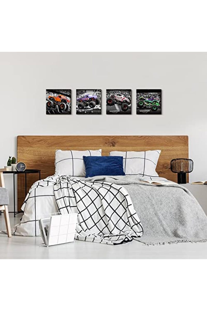 sunfrower Monster Truck Room Decor for Boys - 4 Pcs Canvas Artwork - Image 5