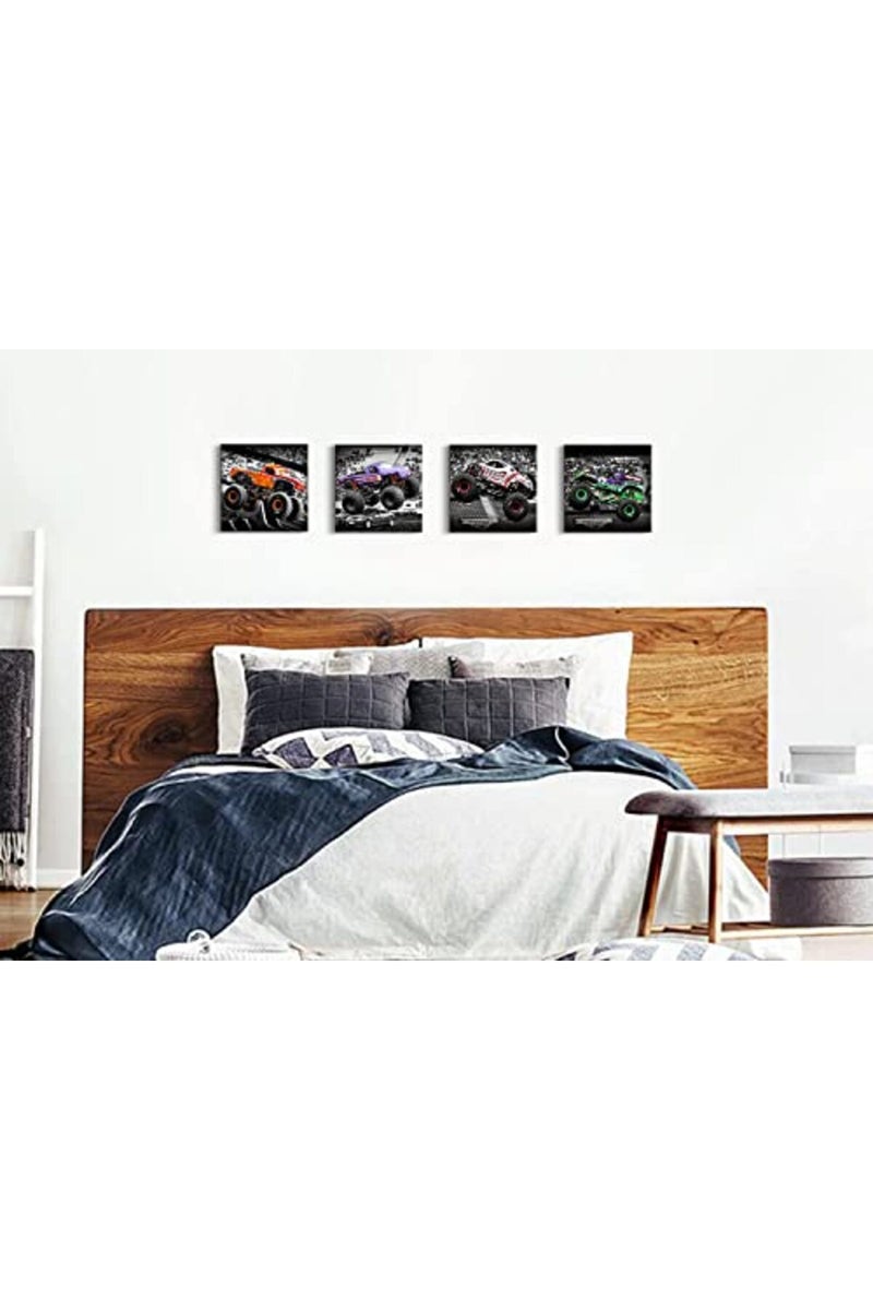 sunfrower Monster Truck Room Decor for Boys - 4 Pcs Canvas Artwork - Image 4