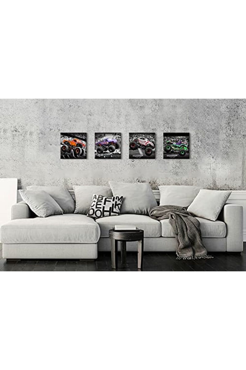 sunfrower Monster Truck Room Decor for Boys - 4 Pcs Canvas Artwork - Image 2