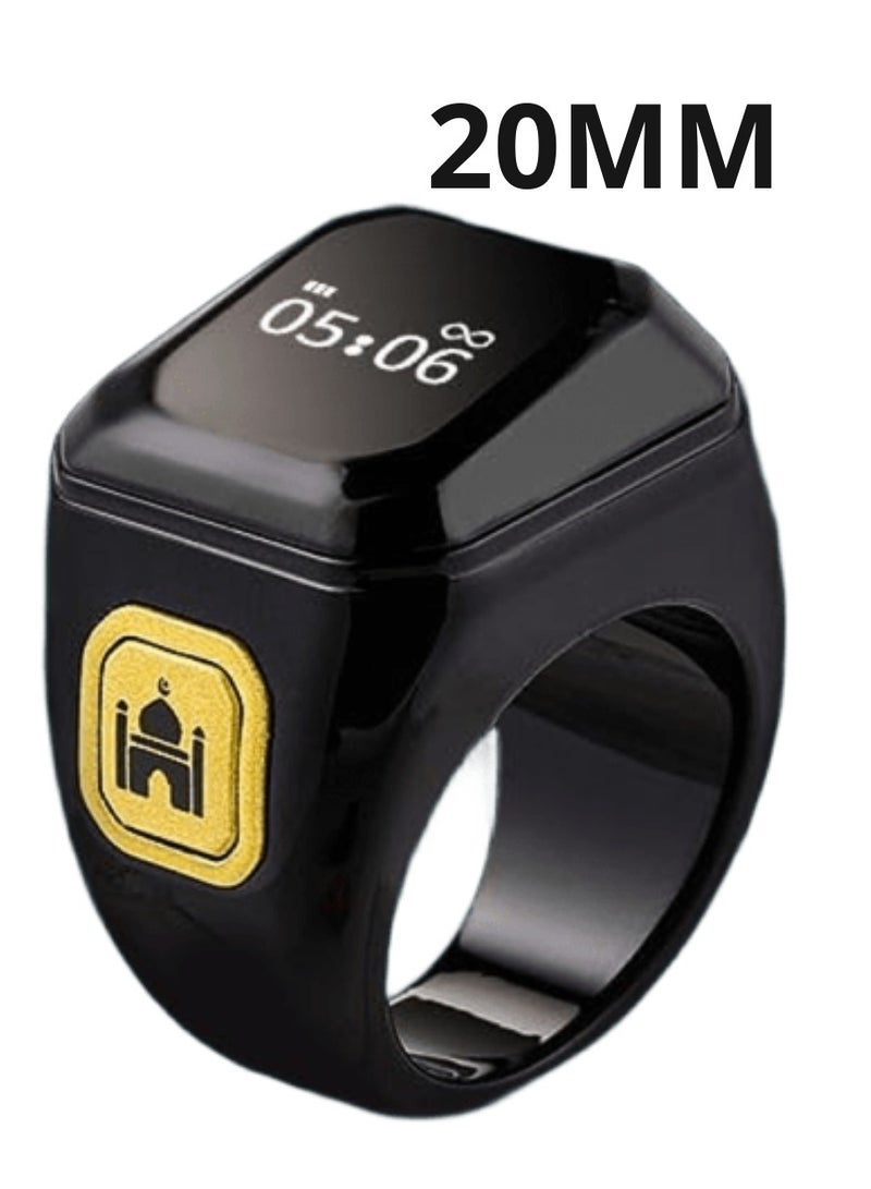 Smart tasbeeh ring 20mm | Islamic Prayer Time Reminder, OLED Display, Waterproof Smart Tasbeeh Counter (Black) | Smart ring | Praise ring Smart tasbeeh ring | The ring of praise Prayer times reminder  - Image 1