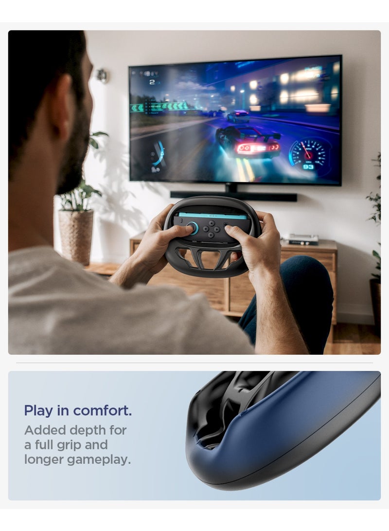 Spigen JoyCon Steering Wheel compatible with Nintendo Switch 2 (2025) NS101 Racing Game Wheels for Mario Kart 8 Deluxe [2 Pack] – Black - Image 4