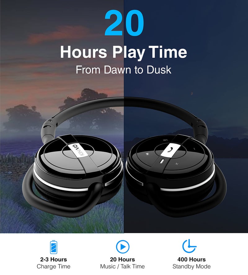 Kinivo BTH240 Bluetooth Headphones (Black, On-Ear, Wireless Music, Hands-Free Calling, Built-in Mic, Foldable, Travel Bag) - Image 4
