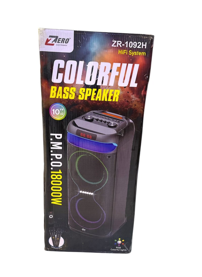 Subwoofer Built-in battery equipped with Bluetooth technology - memory card port - USB port and - mic port - with microphone - with RGB light  model- ZR-1092H - Black