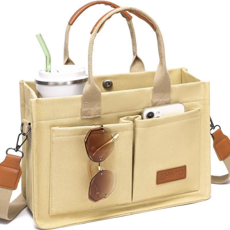 ZHMO Canvas Tote Bag for Women With Compartments and Pockets,Women's Bags Crossbody Bags Work Laptop Tote Bag Large Satchels Handbags Tote Purse Everyday Shoulder Bag for Travel Nurse Teacher Church - Image 1