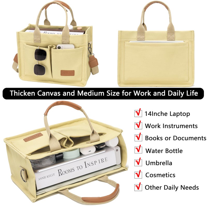 ZHMO Canvas Tote Bag for Women With Compartments and Pockets,Women's Bags Crossbody Bags Work Laptop Tote Bag Large Satchels Handbags Tote Purse Everyday Shoulder Bag for Travel Nurse Teacher Church - Image 4