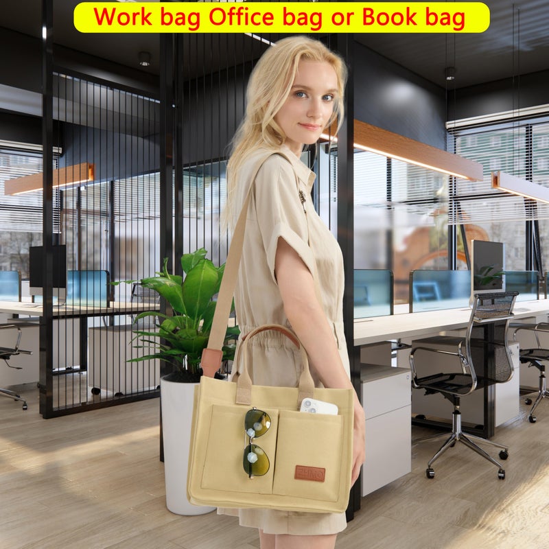 ZHMO Canvas Tote Bag for Women With Compartments and Pockets,Women's Bags Crossbody Bags Work Laptop Tote Bag Large Satchels Handbags Tote Purse Everyday Shoulder Bag for Travel Nurse Teacher Church - Image 3