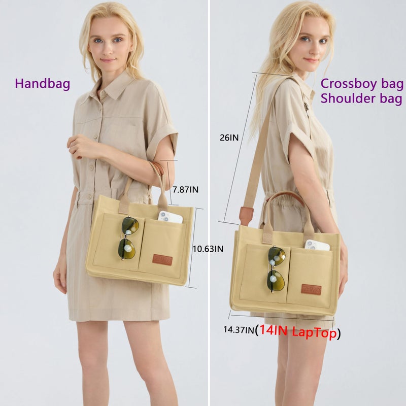 ZHMO Canvas Tote Bag for Women With Compartments and Pockets,Women's Bags Crossbody Bags Work Laptop Tote Bag Large Satchels Handbags Tote Purse Everyday Shoulder Bag for Travel Nurse Teacher Church - Image 2