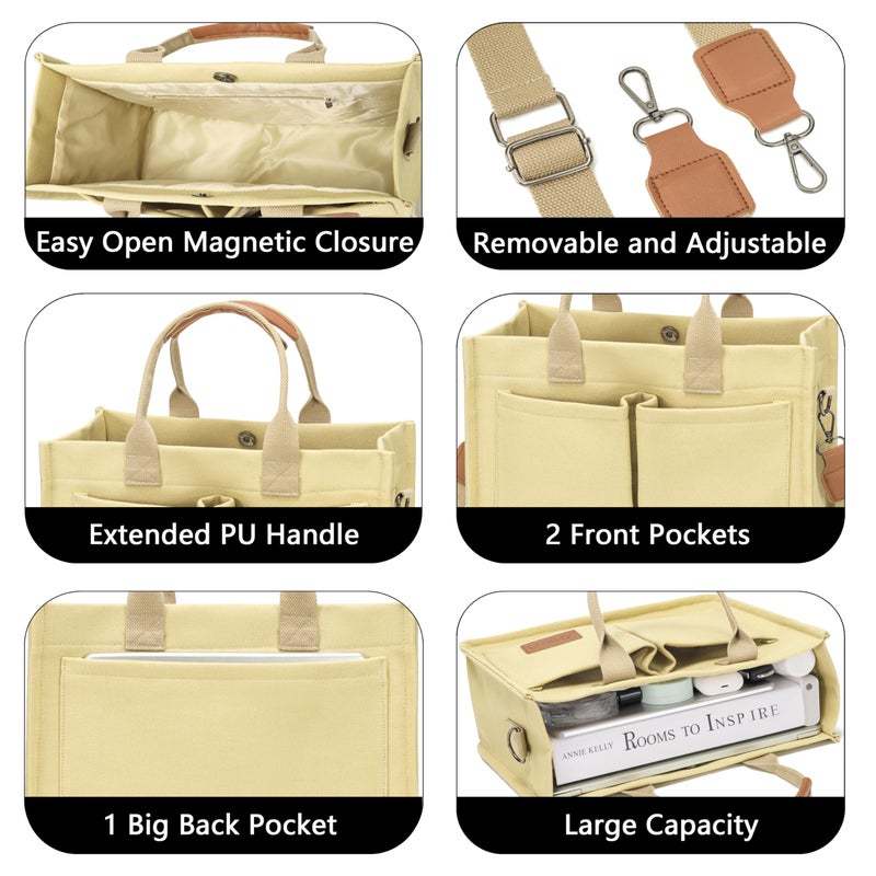 ZHMO Canvas Tote Bag for Women With Compartments and Pockets,Women's Bags Crossbody Bags Work Laptop Tote Bag Large Satchels Handbags Tote Purse Everyday Shoulder Bag for Travel Nurse Teacher Church - Image 5