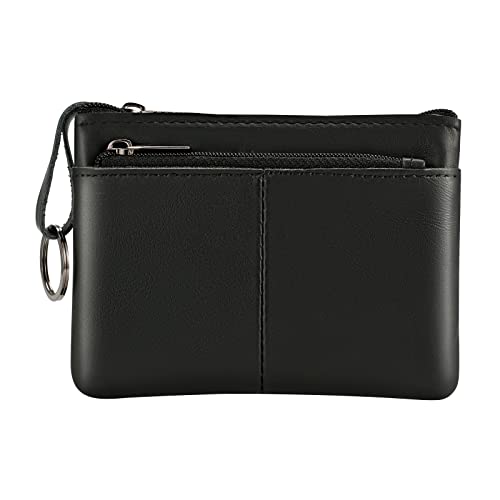 Lidwot Black Genuine Leather Multi-Functional Wallet - Compact Card Holder, Coin Purse & Key Organizer with 3 Zippers, Built-in Key Ring, Perfect for Travel, Work & Daily Use - Image 1