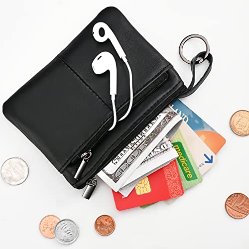 Lidwot Black Genuine Leather Multi-Functional Wallet - Compact Card Holder, Coin Purse & Key Organizer with 3 Zippers, Built-in Key Ring, Perfect for Travel, Work & Daily Use - Image 5