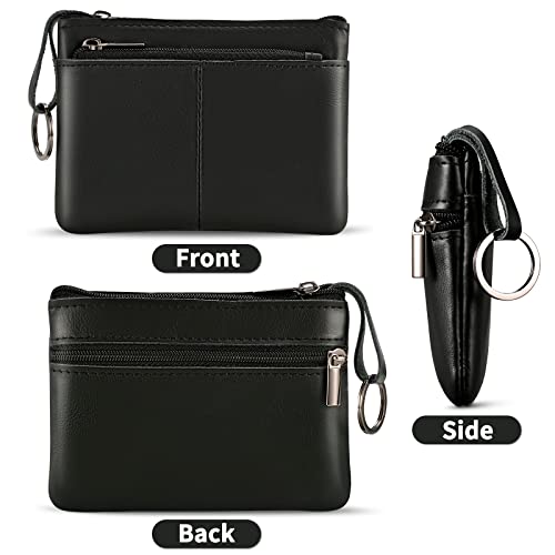 Lidwot Black Genuine Leather Multi-Functional Wallet - Compact Card Holder, Coin Purse & Key Organizer with 3 Zippers, Built-in Key Ring, Perfect for Travel, Work & Daily Use - Image 2