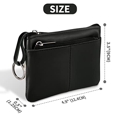 Lidwot Black Genuine Leather Multi-Functional Wallet - Compact Card Holder, Coin Purse & Key Organizer with 3 Zippers, Built-in Key Ring, Perfect for Travel, Work & Daily Use - Image 3