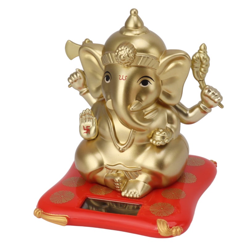 Solar Powered Ganesha Statue: Medium Gold Good Luck Symbol - Exquisite Design Indian Idol for Car Dashboard Home Decor Meditation Yoga Gift - Image 2