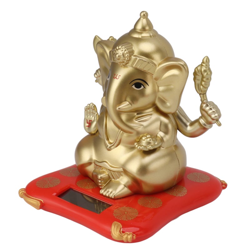 Solar Powered Ganesha Statue: Medium Gold Good Luck Symbol - Exquisite Design Indian Idol for Car Dashboard Home Decor Meditation Yoga Gift - Image 1