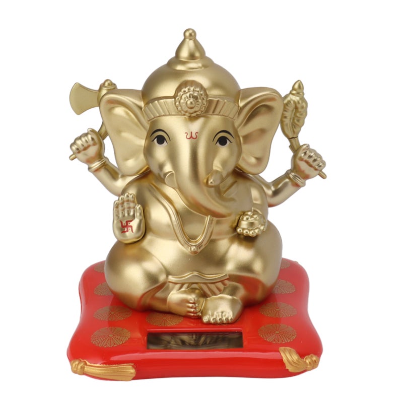 Solar Powered Ganesha Statue: Medium Gold Good Luck Symbol - Exquisite Design Indian Idol for Car Dashboard Home Decor Meditation Yoga Gift - Image 3