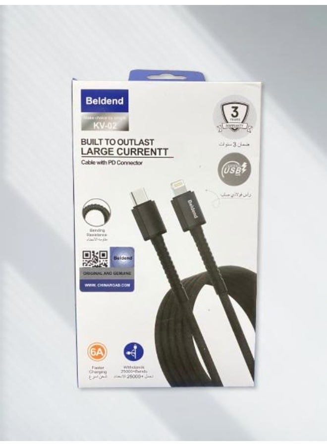 كابل آيفون مجدول قوي 6A PD مع ضمان 3 سنوات – USB‑C إلى Lightning - Image 1