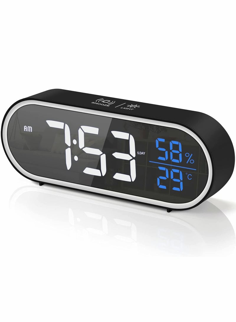 Excefore Digital Alarm Clock, Large Mirrored LED Display with Humidity Temperature USB Charger Port 5 Types of Brightness 4 Volume Smart Voice Control - Image 1