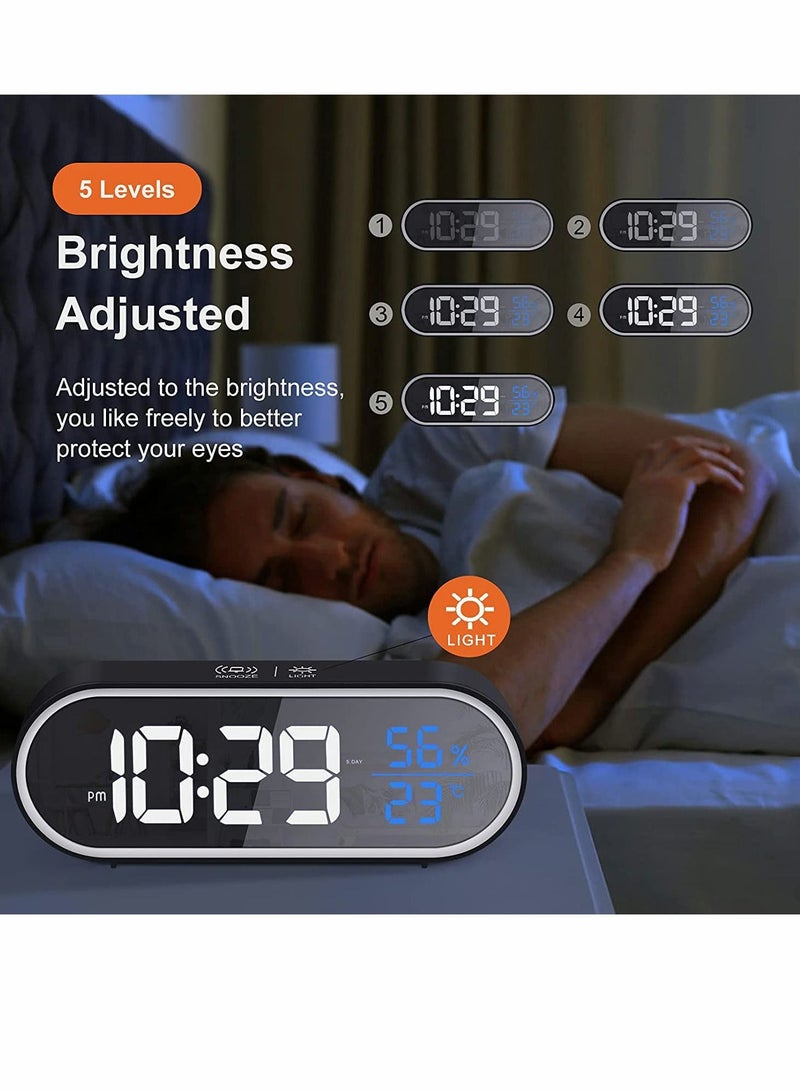 Excefore Digital Alarm Clock, Large Mirrored LED Display with Humidity Temperature USB Charger Port 5 Types of Brightness 4 Volume Smart Voice Control - Image 3