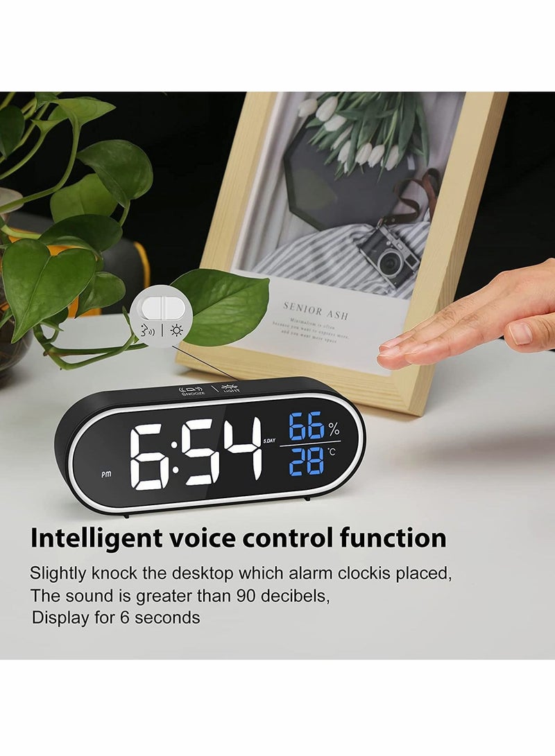 Excefore Digital Alarm Clock, Large Mirrored LED Display with Humidity Temperature USB Charger Port 5 Types of Brightness 4 Volume Smart Voice Control - Image 4