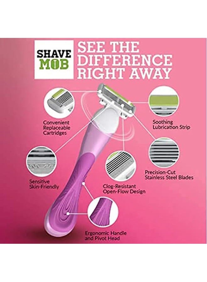 ShaveMOB 3-Blade Women's Razor Kit (Flex Head Handle + 12 Refills) - The Practical Shaving Kit - Image 5