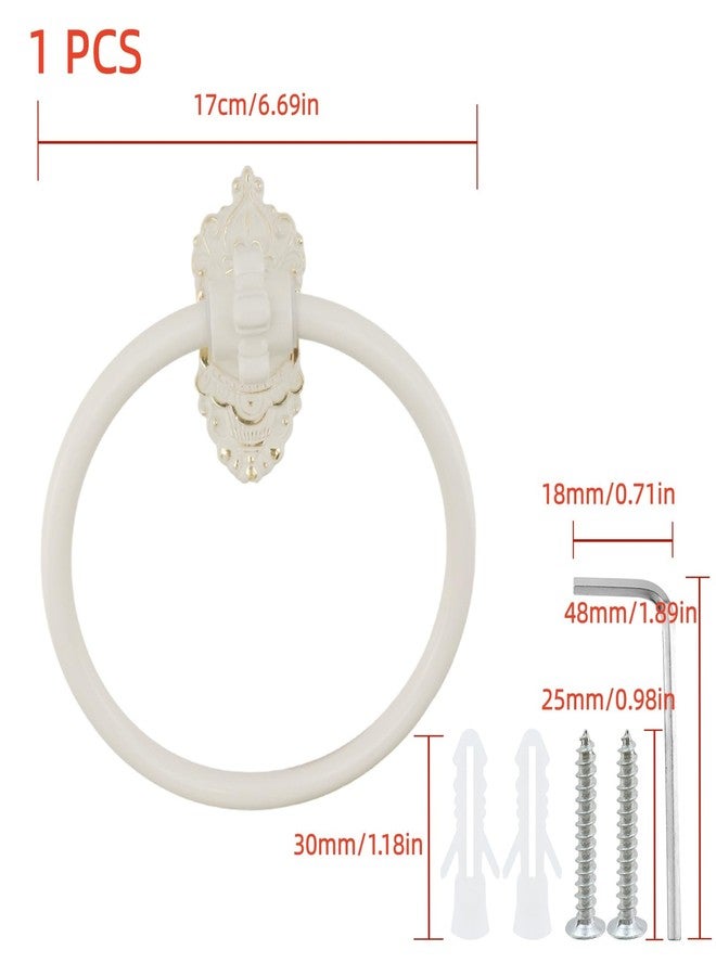 Chinflly Antique White Towel Ring, Lightweight Metal Vintage Style Wall Mount Towel Holder Round Hand Towel Rack for Kitchen, Bathroom, Matte Finish, 6.5 Inch - Image 2