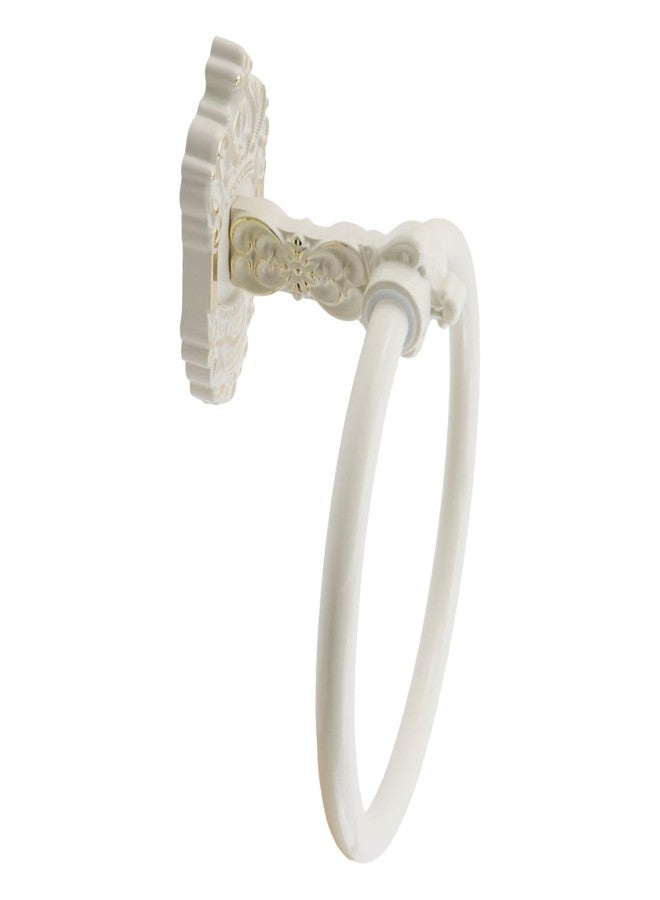 Chinflly Antique White Towel Ring, Lightweight Metal Vintage Style Wall Mount Towel Holder Round Hand Towel Rack for Kitchen, Bathroom, Matte Finish, 6.5 Inch - Image 1