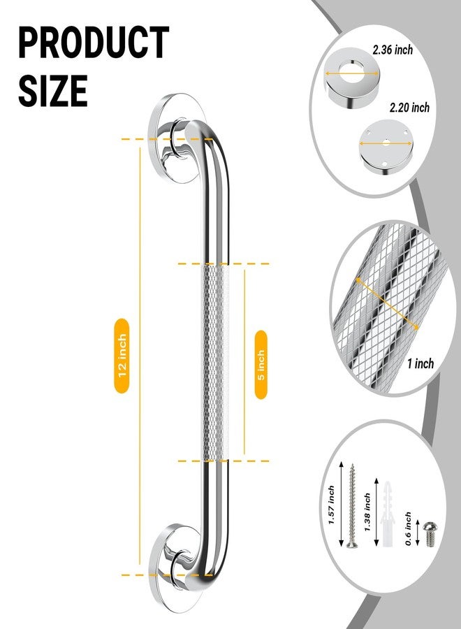 Tesuchan Anti Slip Grab Bars for Shower Polished Nickel, Safety Textured Grip Shower Grab Bars for Seniors, Holds up to 500LBs, Knurled Handicap Grab Bars for Wall with Concealed Screws, 12 Inch - Image 5