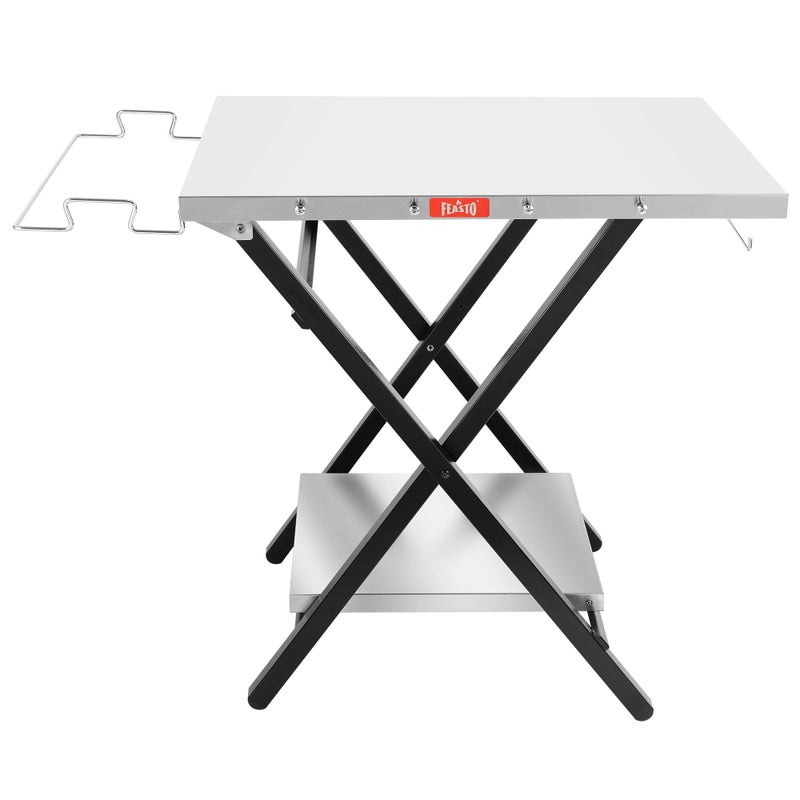 Feasto Outdoor Grill Table, Foldable Pizza Oven Stand & Griddle Stand with Garage Rack & Tissue Holder, Folding Outdoor Prep Table for Gathering and Party, 30" x 24", Stainless Steel - Image 1