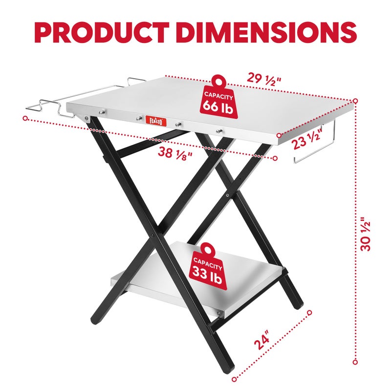Feasto Outdoor Grill Table, Foldable Pizza Oven Stand & Griddle Stand with Garage Rack & Tissue Holder, Folding Outdoor Prep Table for Gathering and Party, 30" x 24", Stainless Steel - Image 2
