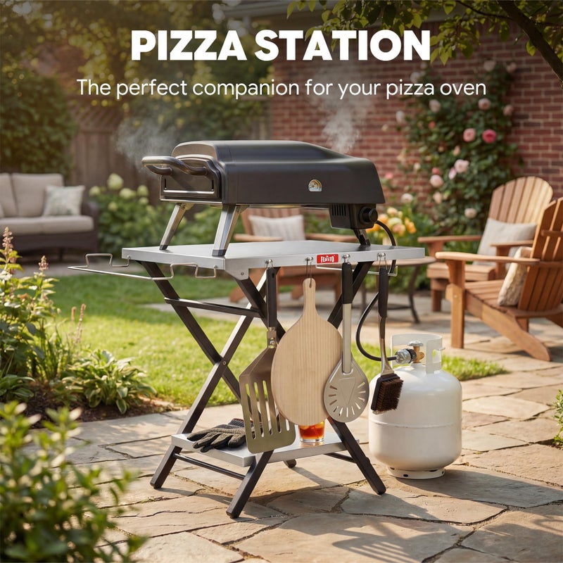 Feasto Outdoor Grill Table, Foldable Pizza Oven Stand & Griddle Stand with Garage Rack & Tissue Holder, Folding Outdoor Prep Table for Gathering and Party, 30" x 24", Stainless Steel - Image 3