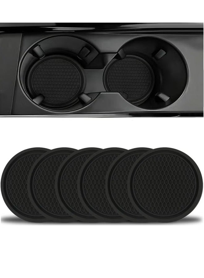 6PCS Car Cup Coaster Universal Auto Non-Slip Cup Holder Embedded In Ornaments PVC Coaster Car Interior Accessories Mat Black - Image 1