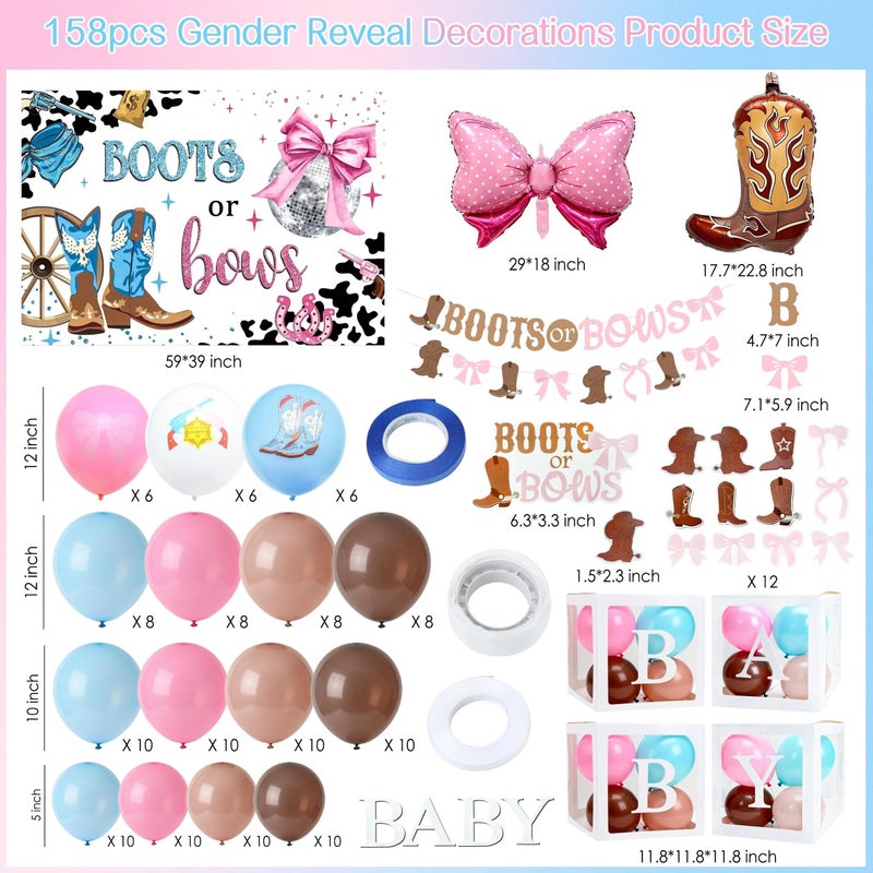 J6&H6 155pcs Boots or Bows Gender Reveal Decorations Party Supplies Included Balloon Arch Set, Balloon Box Boots and Bow Arrangements Background Spiral Hanging Cards for a Gender Reveal Party Decorations - Image 2