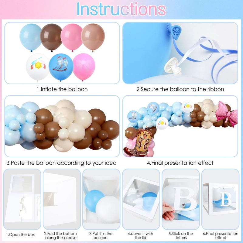 J6&H6 155pcs Boots or Bows Gender Reveal Decorations Party Supplies Included Balloon Arch Set, Balloon Box Boots and Bow Arrangements Background Spiral Hanging Cards for a Gender Reveal Party Decorations - Image 4