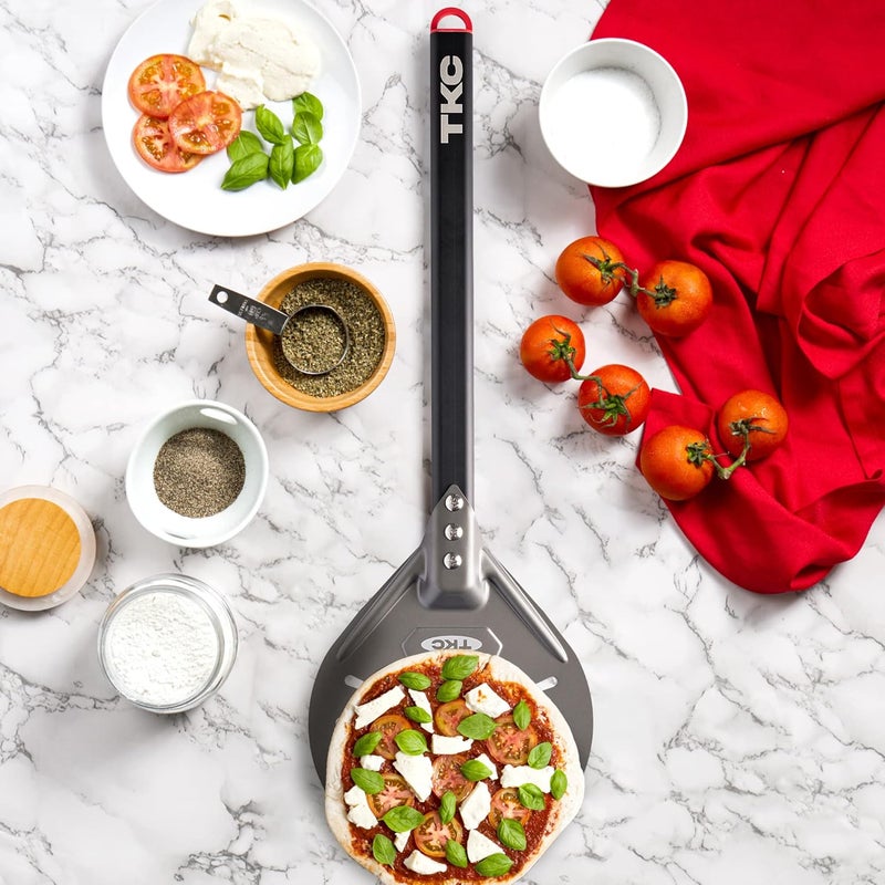 TKC 8" Perforated Pizza Peel - Professional Aluminum Pizza Turning peel - Long Handle Metal Pizza Spatula for Indoor and Outdoor - Lightweight Non-Stick Pizza Turner - Pizza Oven Accessories - Image 4