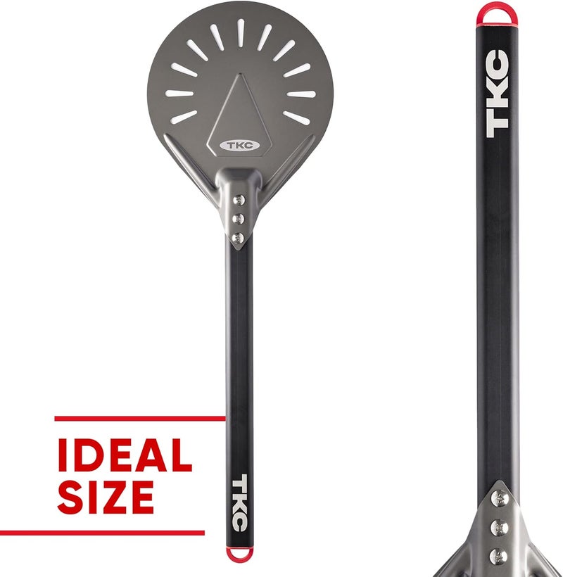 TKC 8" Perforated Pizza Peel - Professional Aluminum Pizza Turning peel - Long Handle Metal Pizza Spatula for Indoor and Outdoor - Lightweight Non-Stick Pizza Turner - Pizza Oven Accessories - Image 3