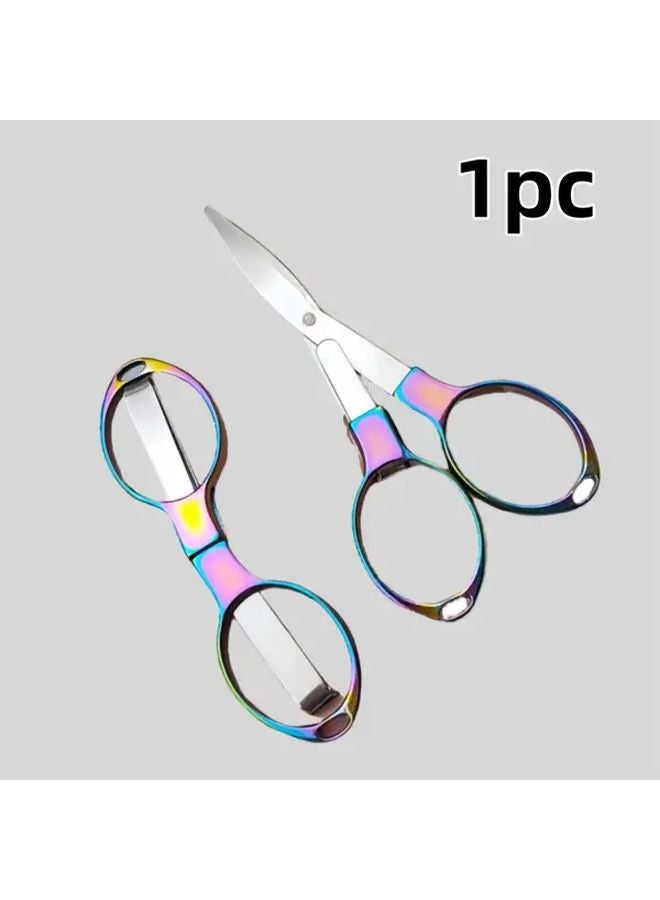 Rainbow Stainless Steel Folding Scissors Portable Outdoor Tool For Camping Hiking DIY - Image 1