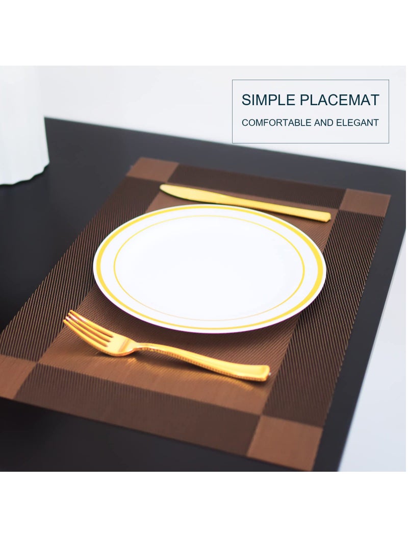 مفارش طاولة الطعام، مفارش طاولة طعام المطبخ، مفارش طاولة من البولي فينيل كلوريد مقاومة للحرارة ومضادة للانزلاق وقابلة للغسل، مفارش أطباق من الفينيل المنسوجة سهلة التنظيف (بني، 6 عبوات) - Image 3