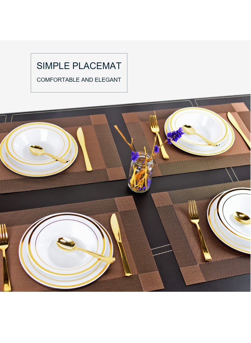 مفارش طاولة الطعام، مفارش طاولة طعام المطبخ، مفارش طاولة من البولي فينيل كلوريد مقاومة للحرارة ومضادة للانزلاق وقابلة للغسل، مفارش أطباق من الفينيل المنسوجة سهلة التنظيف (بني، 6 عبوات) - Image 4