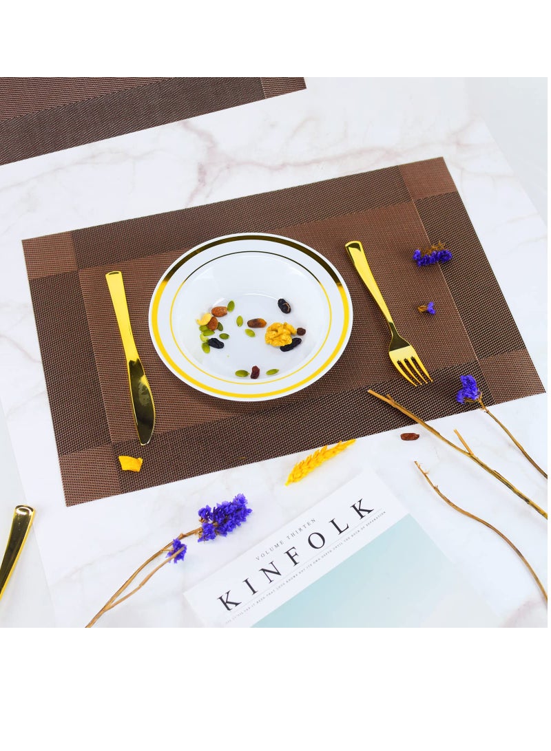 مفارش طاولة الطعام، مفارش طاولة طعام المطبخ، مفارش طاولة من البولي فينيل كلوريد مقاومة للحرارة ومضادة للانزلاق وقابلة للغسل، مفارش أطباق من الفينيل المنسوجة سهلة التنظيف (بني، 6 عبوات) - Image 2