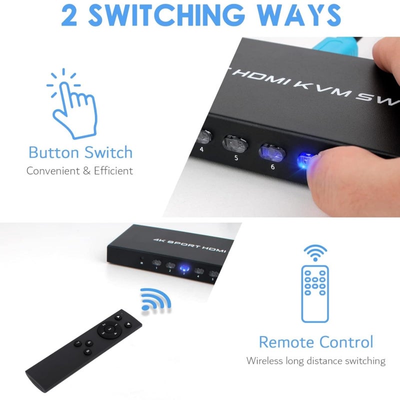 DGODRT HDMI KVM Switch 8 Port, 4K@30Hz USB KVM Switcher for 8 Computers Share 1 Monitor and 4 USB Devices, 8X1 Switches with Adaptive EDID Wired Remote and 8 HDMI&USB KVM Cables - Image 3