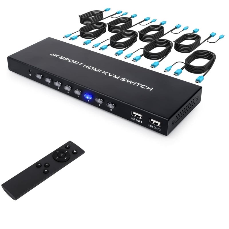 DGODRT HDMI KVM Switch 8 Port, 4K@30Hz USB KVM Switcher for 8 Computers Share 1 Monitor and 4 USB Devices, 8X1 Switches with Adaptive EDID Wired Remote and 8 HDMI&USB KVM Cables - Image 1