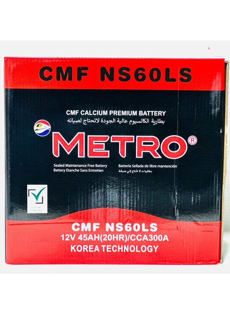 مترو بطارية سيارة 12 فولت 45 أمبير/ساعة NS60LS-MF (YARIS/COROLLA/CR-V/ACCORD 4-CYL/) - Image 1