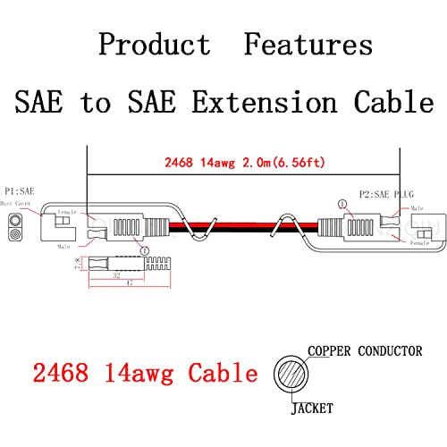 LIXINTIAN 14AWG SAE Extension Cord，SAE to SAE Extension Cable Quick Disconnect Wire Harness SAE Power Automotive Extension Cable with Waterproof Cap-2m/6.5ft - Image 5