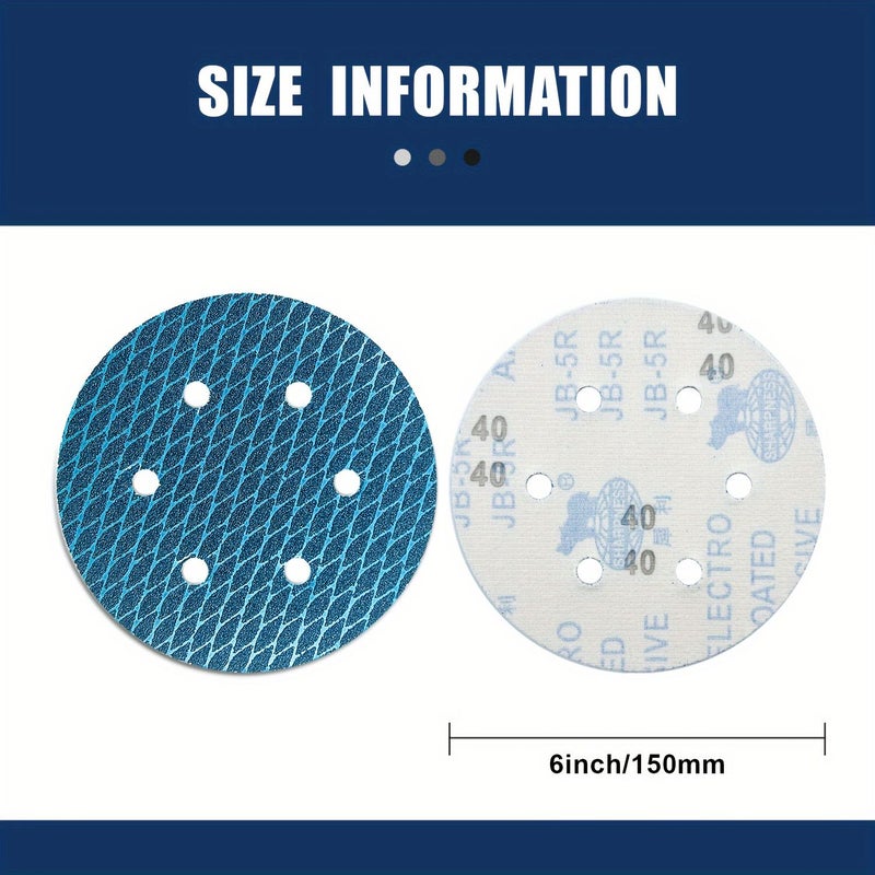 6 Inch 150mm Blue Diamond Round Sanding Disc 100 Grit 40Pcs for Orbital Sander - Image 2